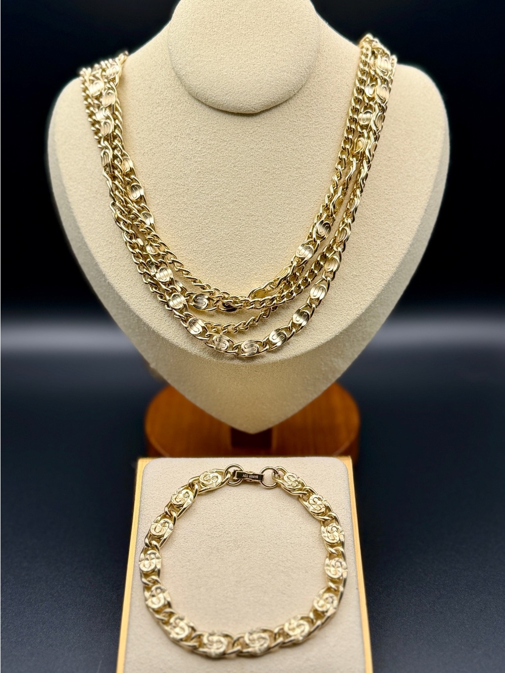 Vintage Sarah Coventry Gold Tone Multi-Strand Chain Necklace & Bracelet Set